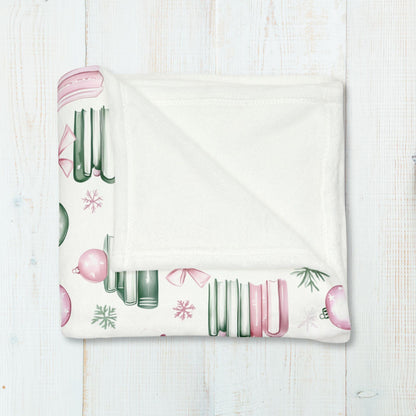 Coquette Book Lovers Blanket Pink Bow Christmas Fleece Throw Bookish Coquette Holiday Reading Blanket Christmas Gift Ideas for Book Worms