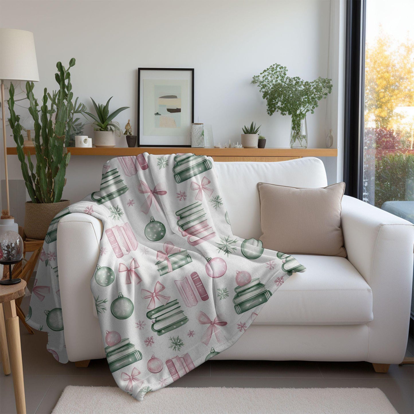 Coquette Book Lovers Blanket Pink Bow Christmas Fleece Throw Bookish Coquette Holiday Reading Blanket Christmas Gift Ideas for Book Worms