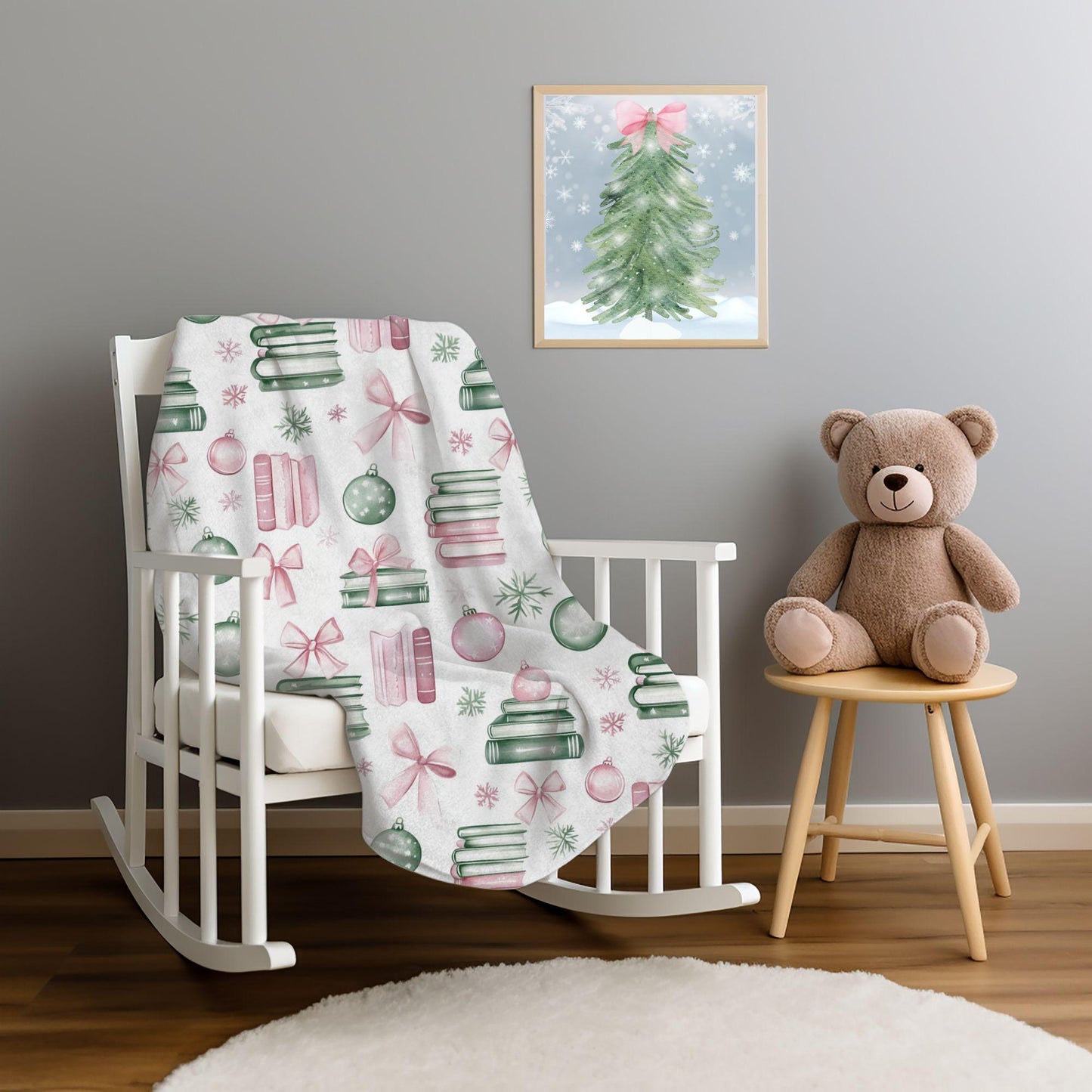 Coquette Book Lovers Blanket Pink Bow Christmas Fleece Throw Bookish Coquette Holiday Reading Blanket Christmas Gift Ideas for Book Worms