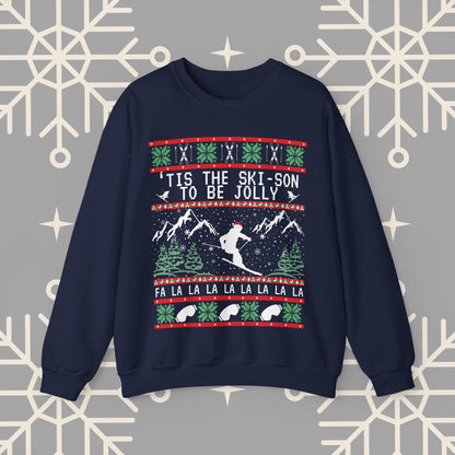 Skiing Ugly Christmas , 'Tis the Ski-son to be Jolly Sweatshirt, Ski Christmas Crewneck, Holiday Skier Outfit, Ski Gifts