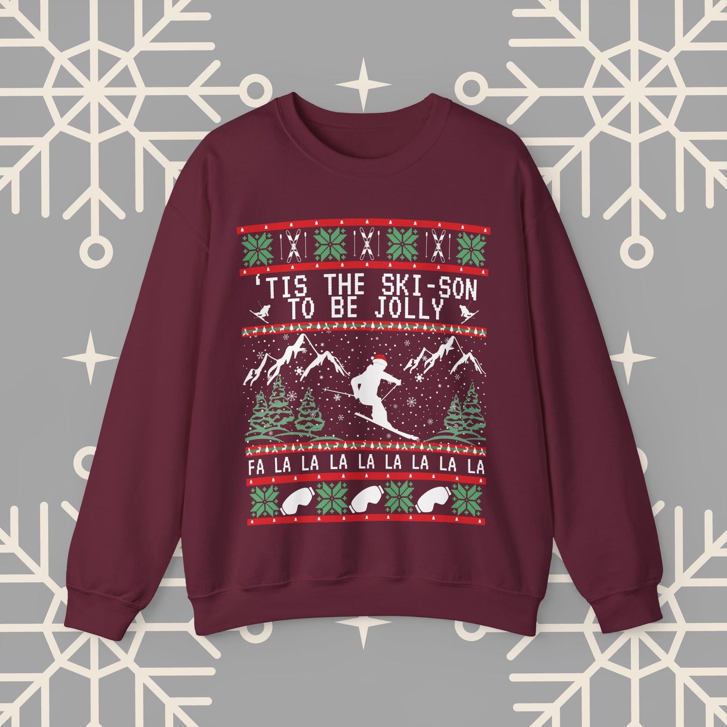 Skiing Ugly Christmas , 'Tis the Ski-son to be Jolly Sweatshirt, Ski Christmas Crewneck, Holiday Skier Outfit, Ski Gifts