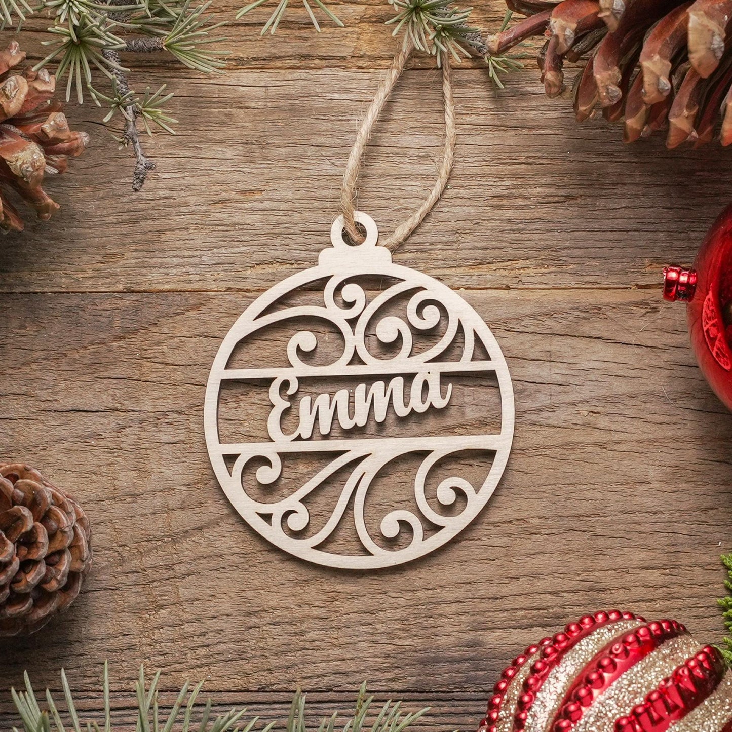 Personalized Name Christmas Ornament, Custom Name 2024 Custom Wood Christmas Ornament Keepsake