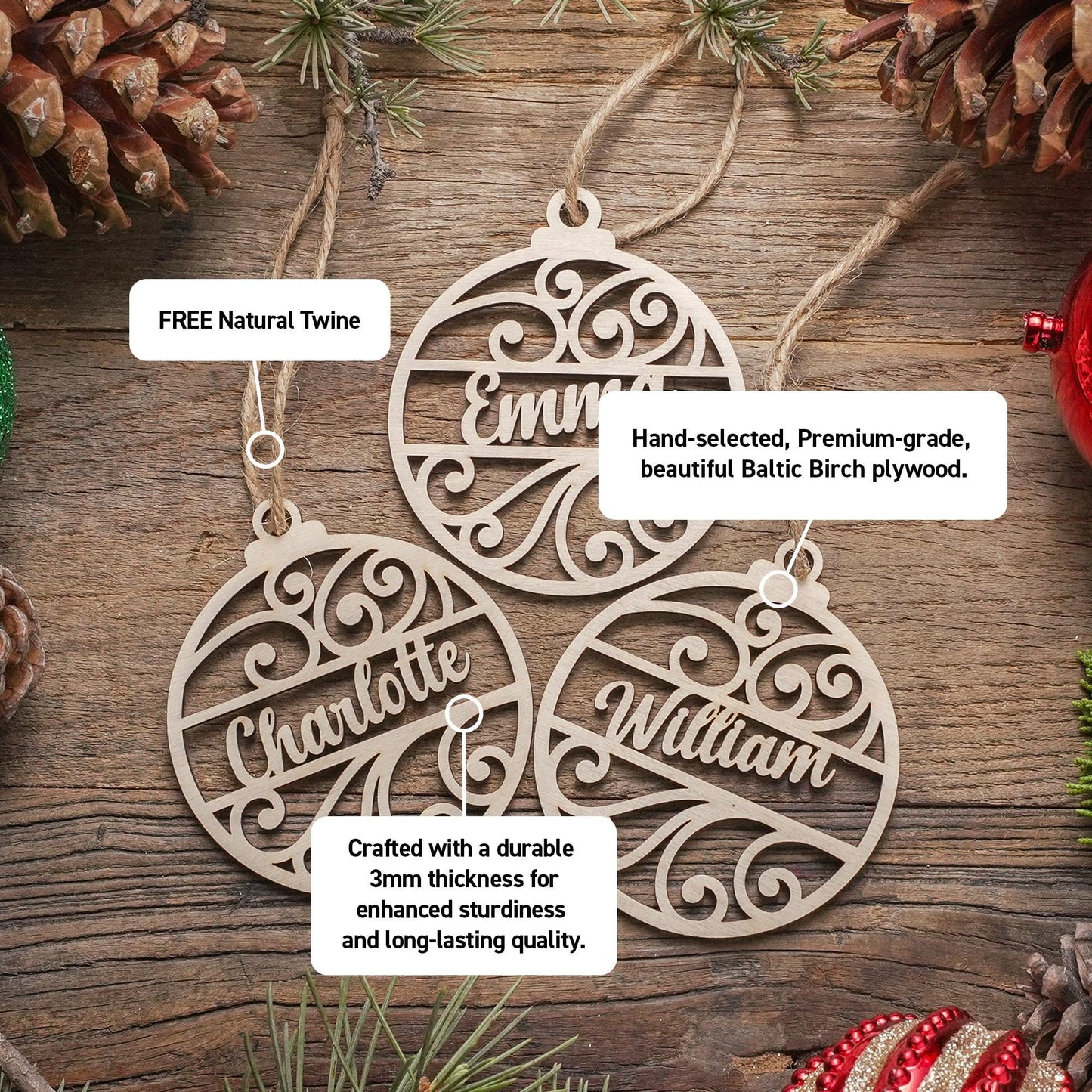 Personalized Name Christmas Ornament, Custom Name 2024 Custom Wood Christmas Ornament Keepsake