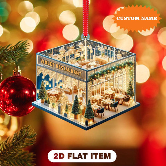 Personalized Restaurant 2D Flat Christmas  Ornament, Restaurant Xmas Ornament, Christmas Tree Decor, Christmas Gift, Gift For Her