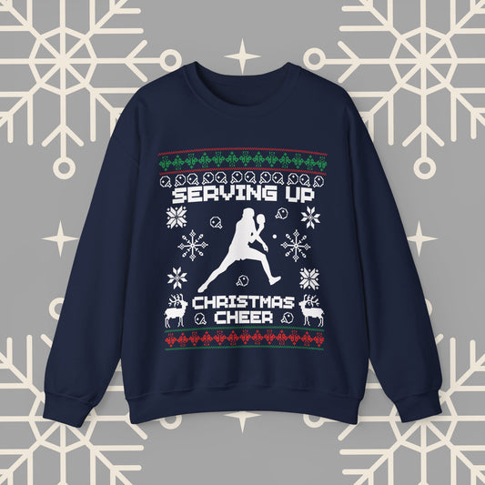 Ping Pong Ugly Christmas , Serving Up Christmas Cheer Sweatshirt, Table Tennis Holiday Jumper, Ping Pong Gifts