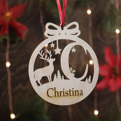 Custom Christmas Ornament | Personalized Monogram Name Bauble | Custom Deer Ornament | Gifts for Kids