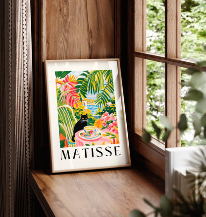 Black Cat Coffee Print: Henri Matisse Style Kitchen Wall Art