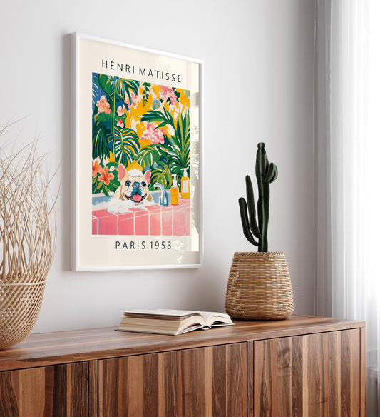 French Bulldog Matisse Art Print: Funny Bathroom Dopamine Decor