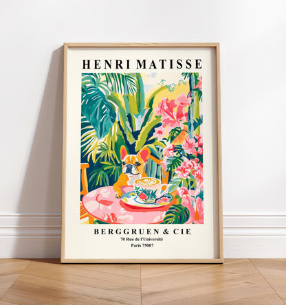 French Bulldog Drinking Coffee: Matisse Style Kitchen Print