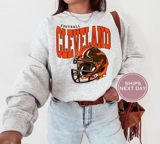 Cleveland Football Sweatshirt, Vintage Cleveland Crewneck, Retro Cleveland Sweatshirt, Cleveland Varsity Sweatshirt, Cleveland Long Sleeve