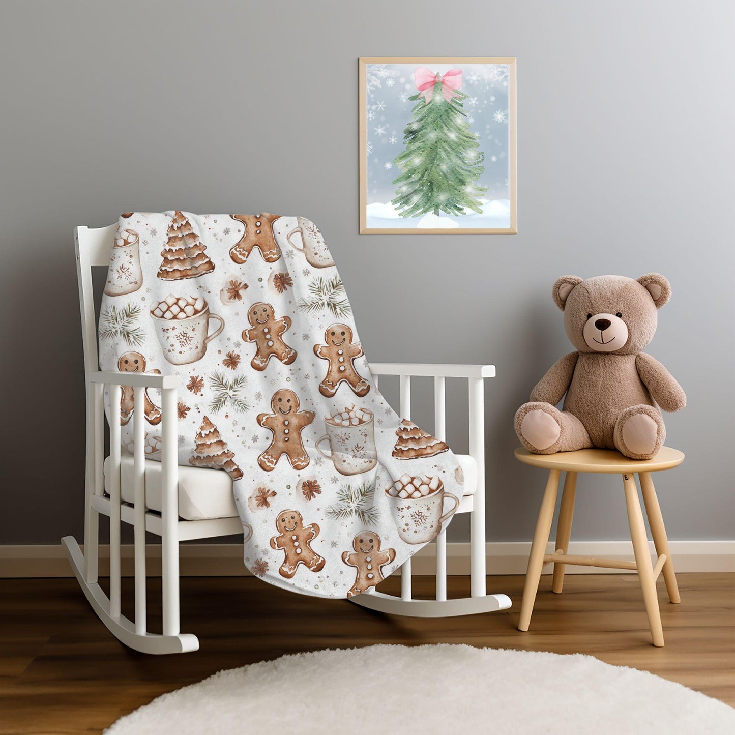 Gingerbread Man Cookies Blanket Boho Christmas Home Decor Neutral Gingerbread Holiday Hot Cocoa Decor Christmas Gift Ideas for Family Friend