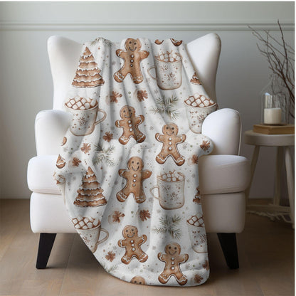 Gingerbread Man Cookies Blanket Boho Christmas Home Decor Neutral Gingerbread Holiday Hot Cocoa Decor Christmas Gift Ideas for Family Friend