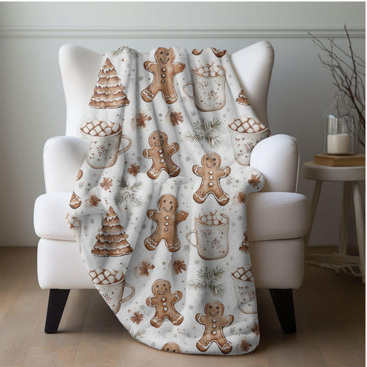 Gingerbread Man Cookies Blanket Boho Christmas Home Decor Neutral Gingerbread Holiday Hot Cocoa Decor Christmas Gift Ideas for Family Friend