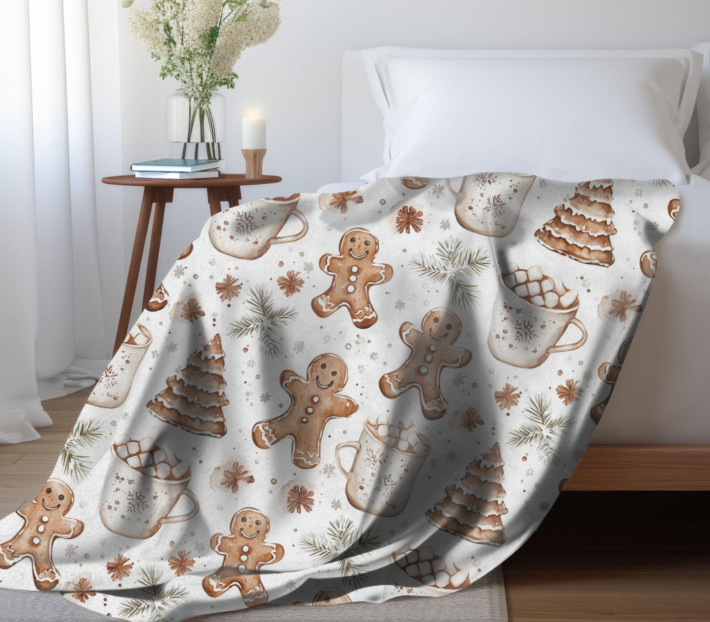 Gingerbread Man Cookies Blanket Boho Christmas Home Decor Neutral Gingerbread Holiday Hot Cocoa Decor Christmas Gift Ideas for Family Friend
