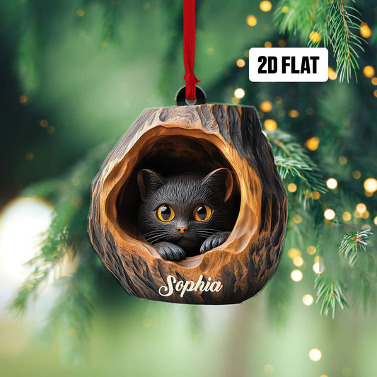 Personalized Cat 2D Flat Ornament, Cat Rearview Mirror Car Accessories, Cat Christmas Ornament, Kitten Ornament, Holiday Gift for Cat Lover