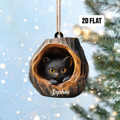 Personalized Cat 2D Flat Ornament, Cat Rearview Mirror Car Accessories, Cat Christmas Ornament, Kitten Ornament, Holiday Gift for Cat Lover