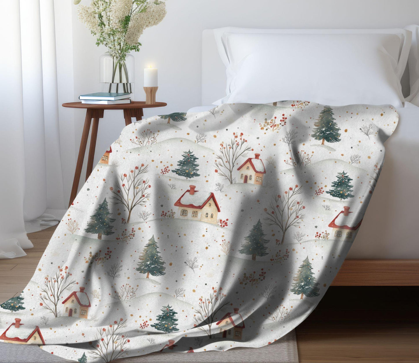 Winter Village Blanket Christmas Village Fleece Throw Holiday Home Decor Snowy Village Bedding Christmas Gift Ideas Family Friends Coworker