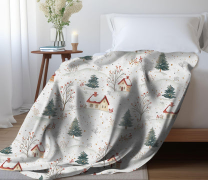Winter Village Blanket Christmas Village Fleece Throw Holiday Home Decor Snowy Village Bedding Christmas Gift Ideas Family Friends Coworker