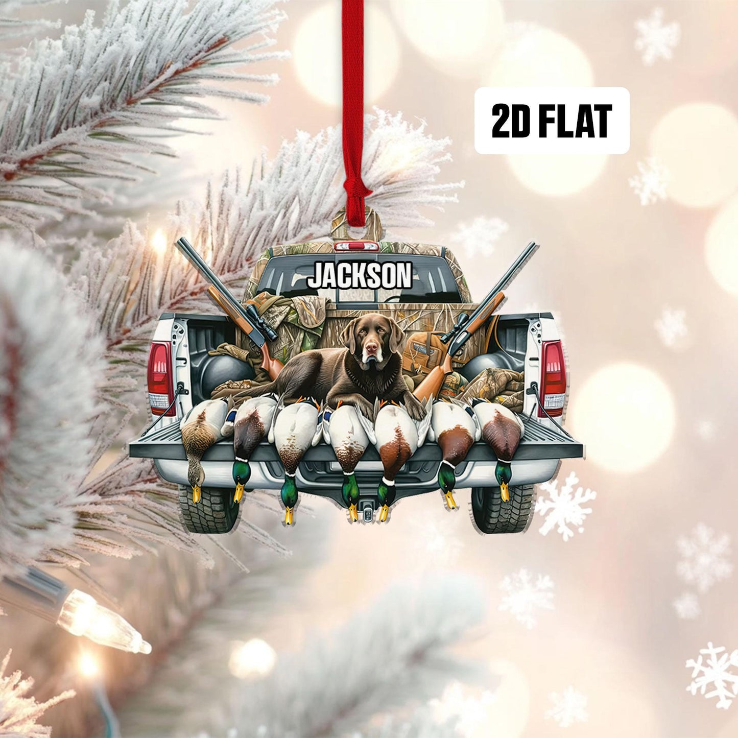 Personalized Hunting Flat Ornament, Custom Name Christmas Tree Ornament, Duck Hunting Christmas Ornament, Xmas Gift for Dad, Husband