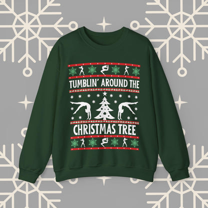 Gymnastics Ugly Christmas : Tumbling Around the Christmas Tree Gymnast Sweatshirt