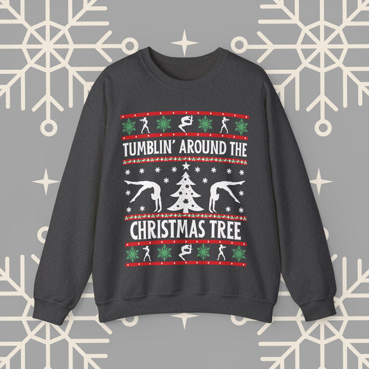 Gymnastics Ugly Christmas : Tumbling Around the Christmas Tree Gymnast Sweatshirt
