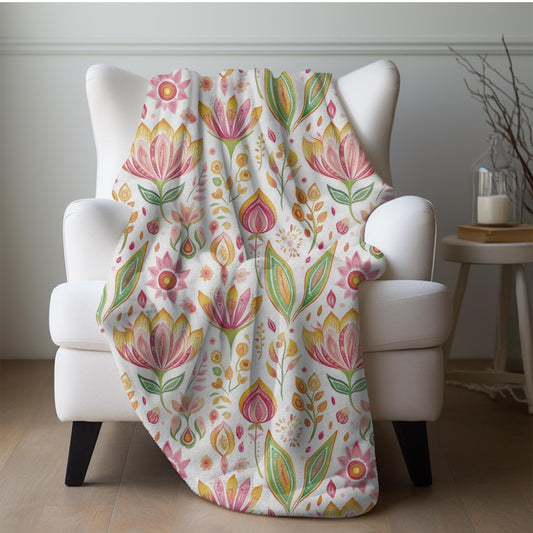 Retro Floral Blanket Boho Floral Fleece Throw Flower Lovers Gift Wildflower Bedding Botanical Lap Blanket Flower Lovers Christmas Gift Ideas