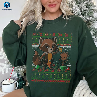 Guardians of the Galaxy Ugly Christmas Sweatshirt | Rocket Raccoon Ugly Christmas Shirt | Groot Ugly Sweater | Merry Grootmas Shirt