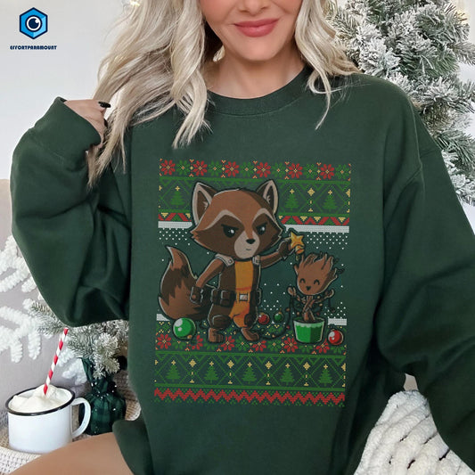 Guardians of the Galaxy Ugly Christmas Sweatshirt | Rocket Raccoon Ugly Christmas Shirt | Groot Ugly Sweater | Merry Grootmas Shirt