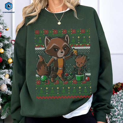 Guardians of the Galaxy Ugly Christmas Sweatshirt | Rocket Raccoon Ugly Christmas Shirt | Groot Ugly Sweater | Merry Grootmas Shirt
