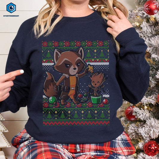 Guardians of the Galaxy Ugly Christmas Sweatshirt | Rocket Raccoon Ugly Christmas Shirt | Groot Ugly Sweater | Merry Grootmas Shirt