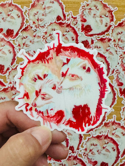 Raccoons in a Log Artist Decal | Waterproof  Weatherproof | Raccoon Woodlands Sticker