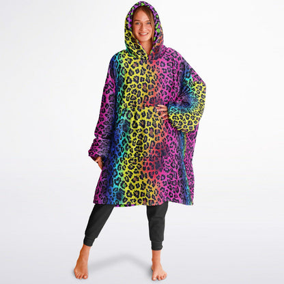 Rainbow Print Unisex Reversible Snug Hoodie,LGBTQ Pride Flag Rainbow Print Pullover Hooded Blanket with Sleeves,All Over Print Hoodie