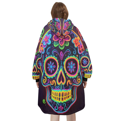 Sugar Skull Blanket Hoodie Día De Los Muertos Personalized Blanket