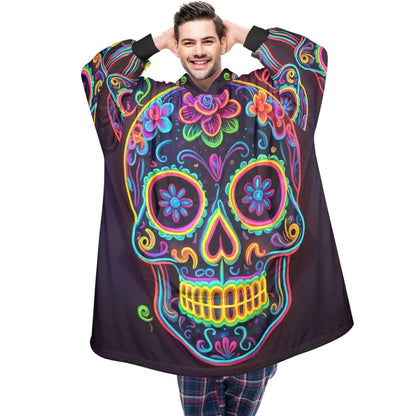 Sugar Skull Blanket Hoodie Día De Los Muertos Personalized Blanket