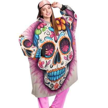 Sugar Skull Blanket Hoodie Día De Los Muertos Chicano Personalized Blanket