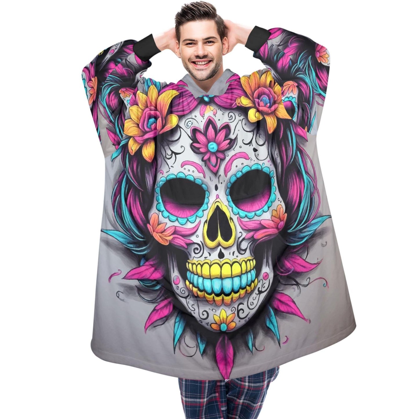 Blanket Hoodie personalized blankets hoodie that is a blanket Sugar Skull Día De Los Muertos Chicano Day of the Dead