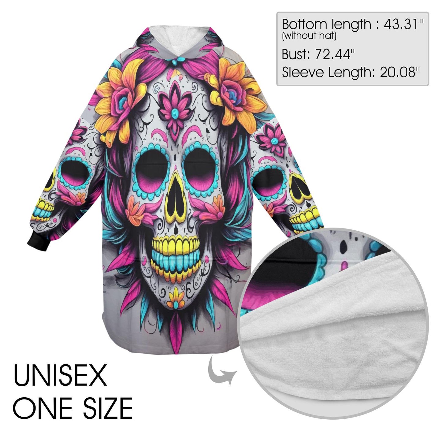 Blanket Hoodie personalized blankets hoodie that is a blanket Sugar Skull Día De Los Muertos Chicano Day of the Dead
