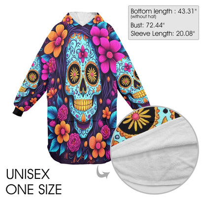 Sugar Skull Blanket Hoodie Día De Los Muertos Chicano Art