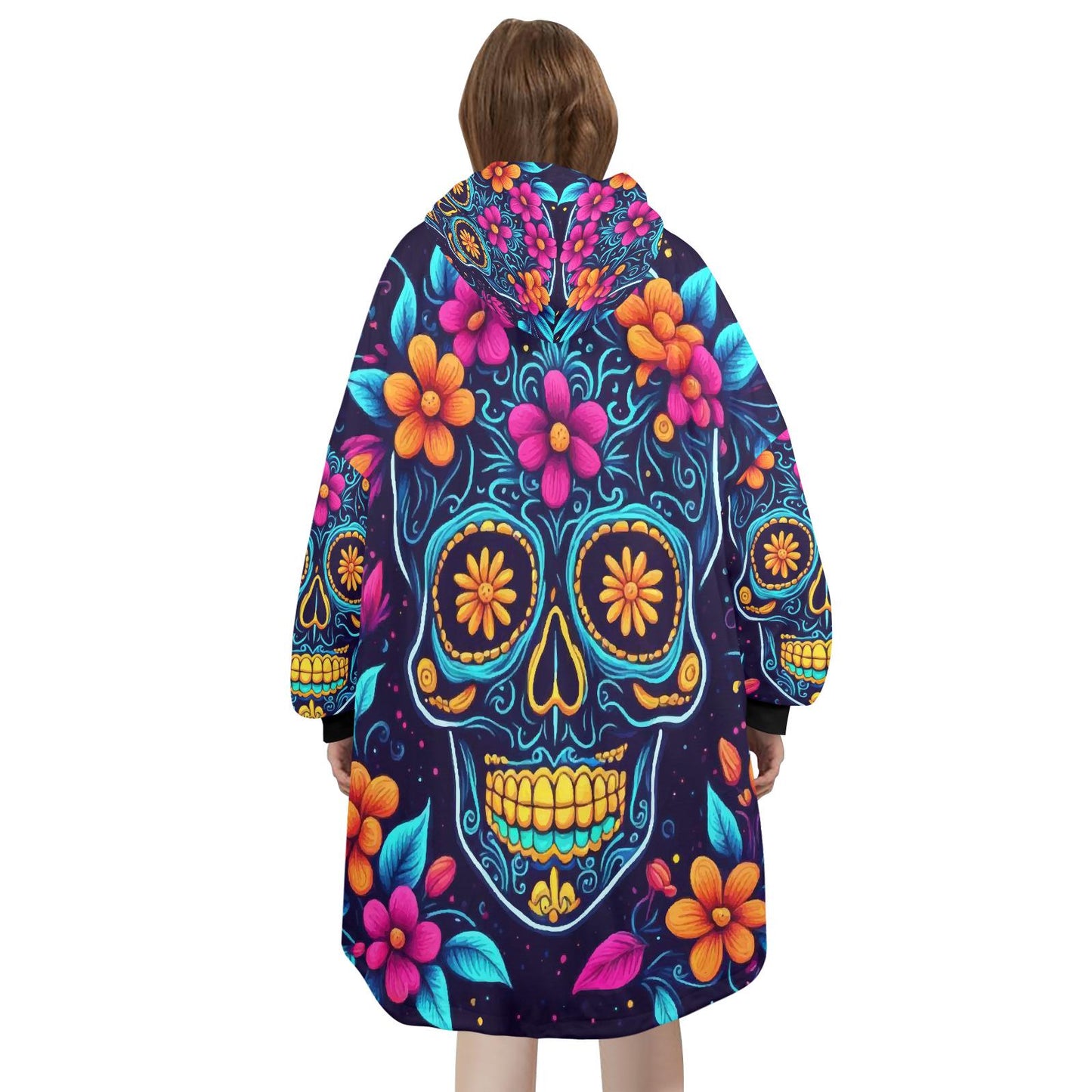 Sugar Skull Blanket Hoodie Día De Los Muertos Chicano Blanket