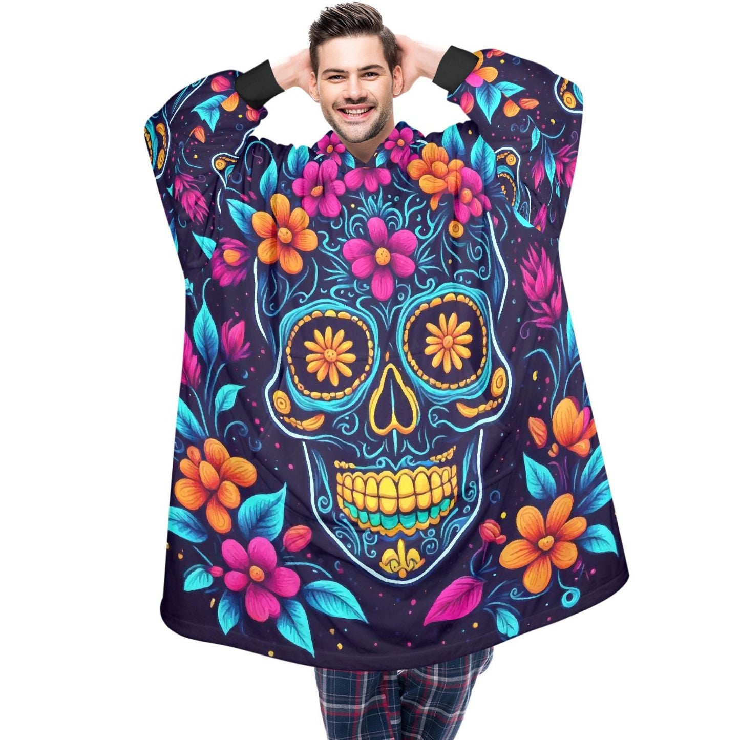 Sugar Skull Blanket Hoodie Día De Los Muertos Chicano Blanket