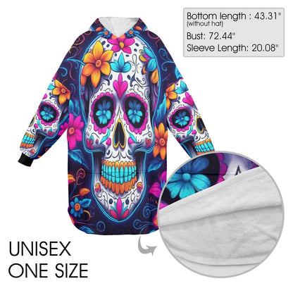 Sugar Skull Blanket Hoodie Día De Los Muertos Chicano Blanket