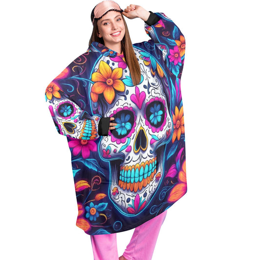 Sugar Skull Blanket Hoodie Día De Los Muertos Chicano Blanket