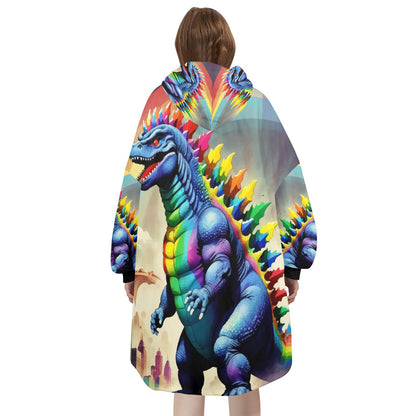 Godzilla Blanket Hoodie Rainbow Kaiju Fleece Lounger