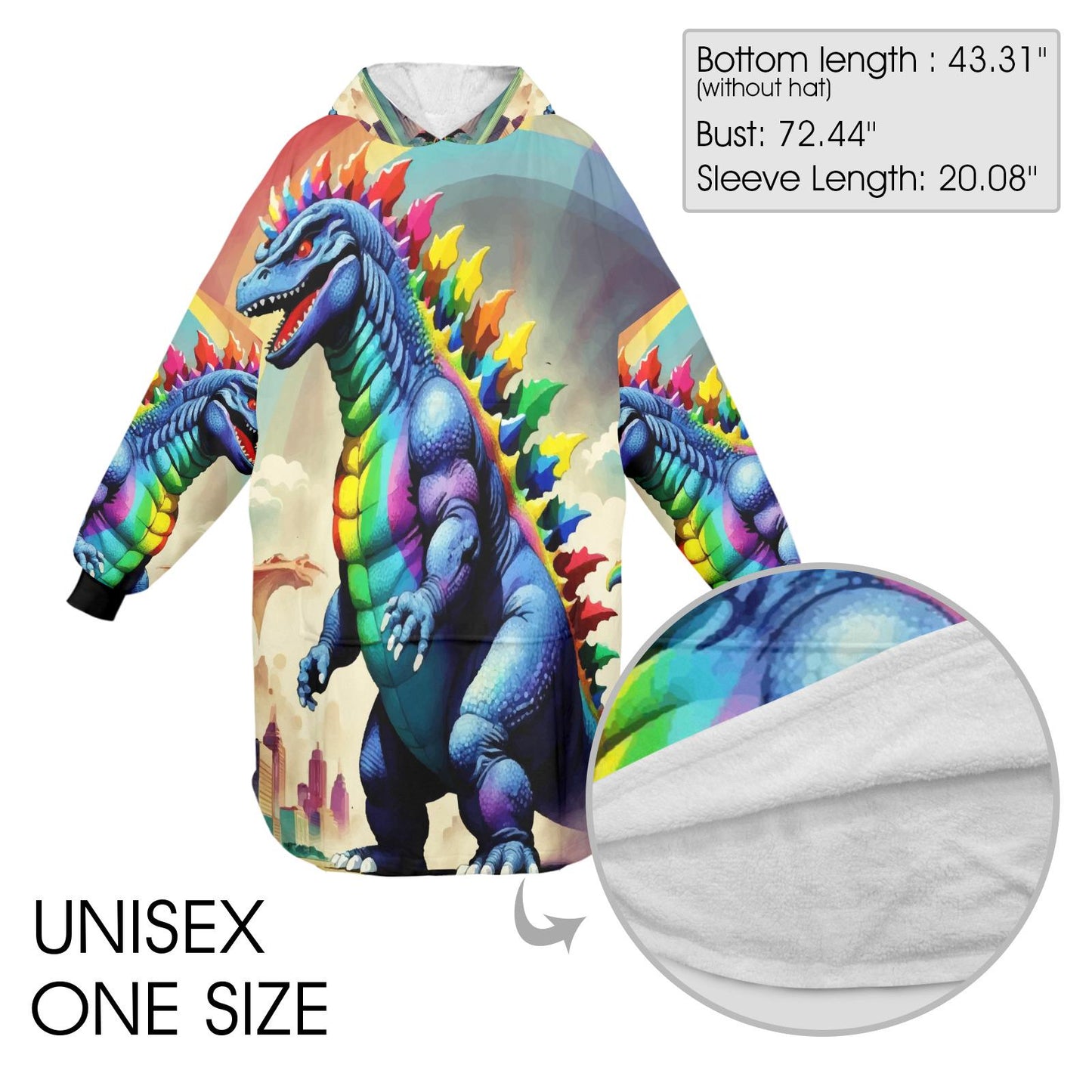 Godzilla Blanket Hoodie Rainbow Kaiju Fleece Lounger