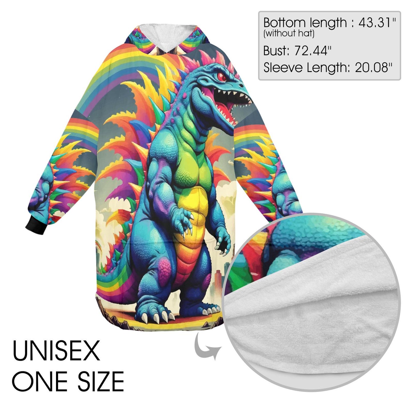 Retro Godzilla Blanket Hoodie Rainbow Kaiju Art Personalized Blanket