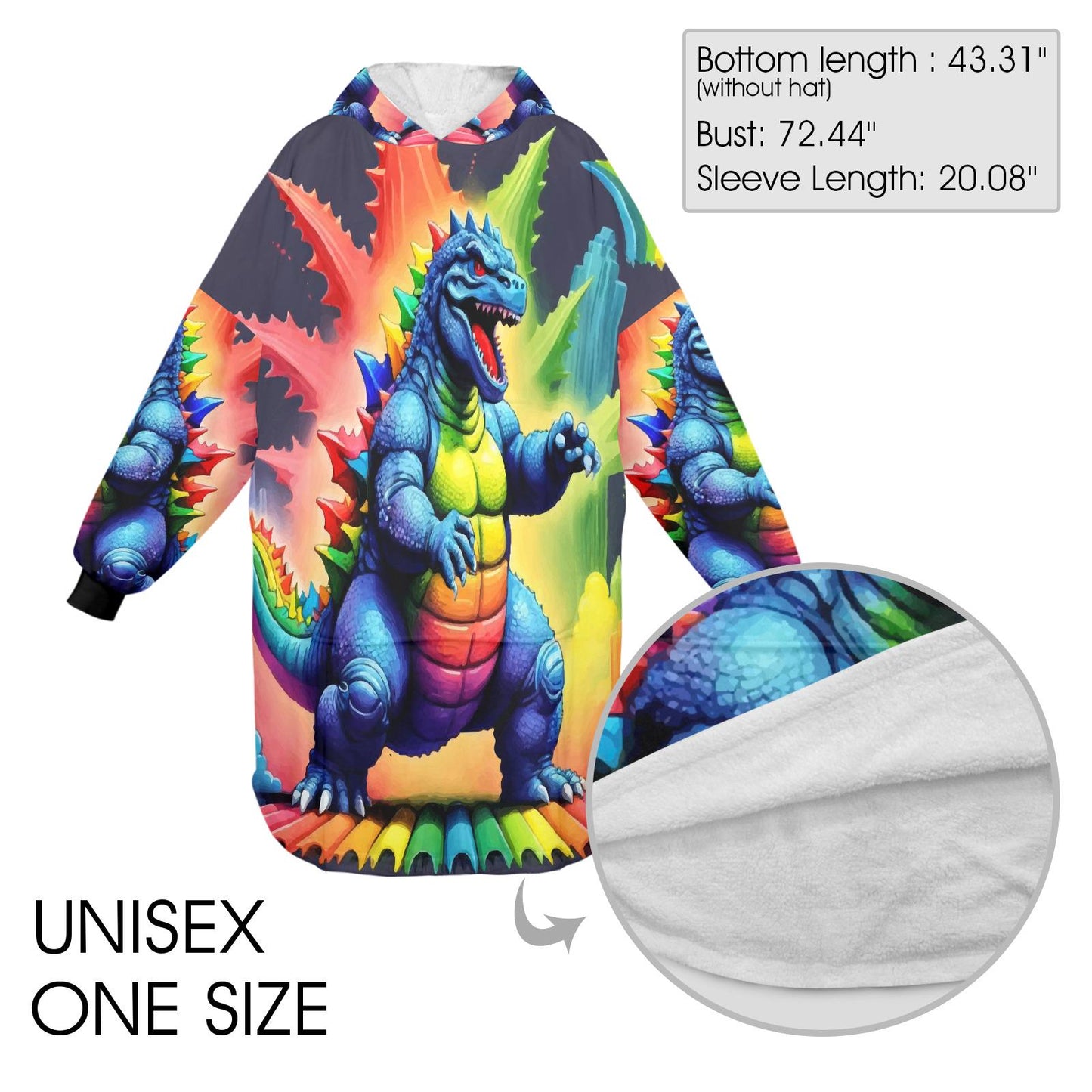 Retro Godzilla Blanket Hoodie Rainbow Kaiju Art Personalized