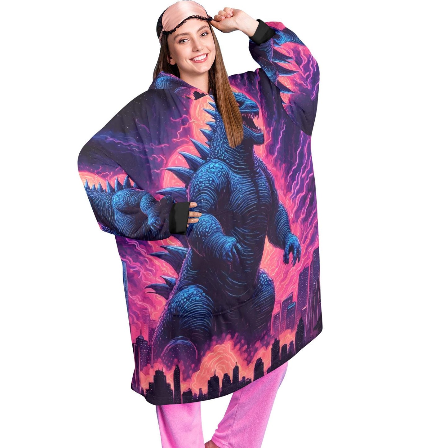 Godzilla Blanket Hoodie Retro Kaiju Rainbow Art Personalized Gojira Blanket