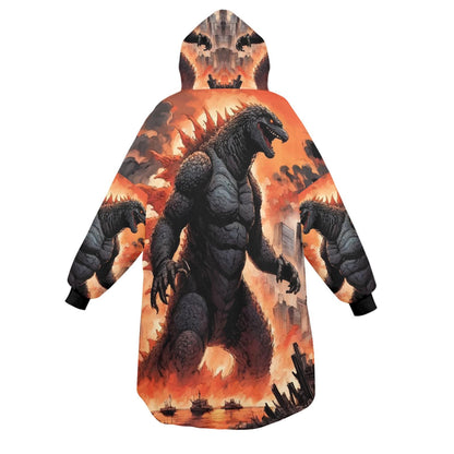 Godzilla Blanket Hoodie Retro Kaiju Cartoon Fleece Blanket