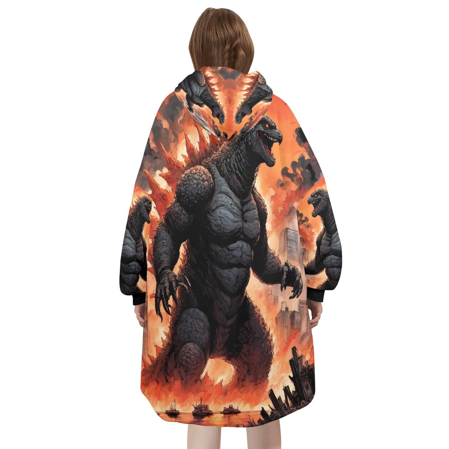 Godzilla Blanket Hoodie Retro Kaiju Cartoon Fleece Blanket