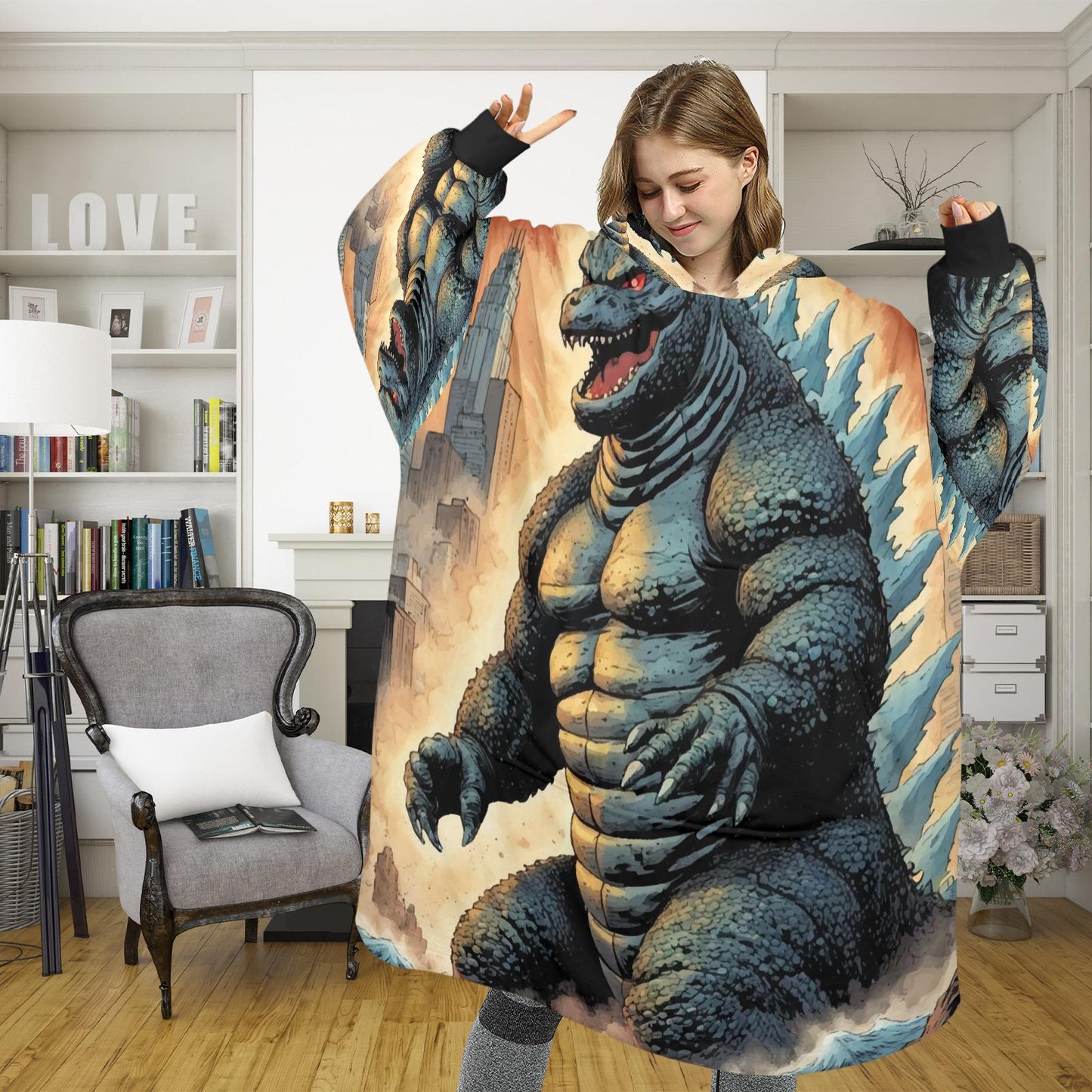 Godzilla Blanket Hoodie Retro Kaiju Comics Personalized Blanket
